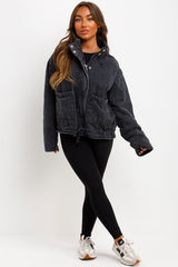 womens quilted jacket with long sleeves zara 