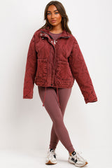 zara womens long sleeve quilted padded jacket with front pockets styledup