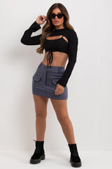 cut out front long sleeve crop top festival outfit