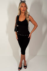 womens eyelet capri pants and crop top co ord set styledup fashion 