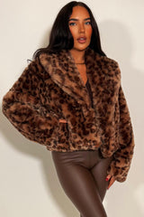 faux fur collar animal print fur jacket styled up 