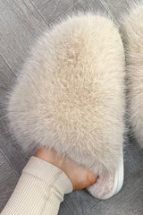 womens fluffy faux fur slippers styled up