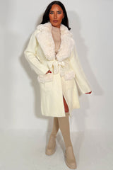 longline belted coat with fur collar and cuff styledup