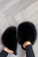 womens fluffy faux fur slippers styled up