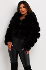 womens faux fur jacket with hood