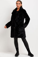 womens faux fur coat with belt and collar sale outerwear