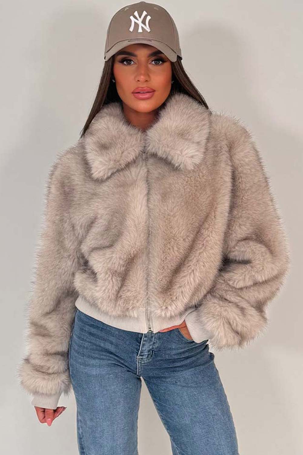 womens fur jacket beige styledup uk