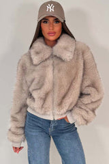 womens fur jacket beige styledup uk