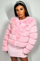 womens faux fur coat baby pink