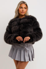 womens faux fur bubble panelled cropped jacket