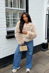 beige faux fur bubble coat cropped uk