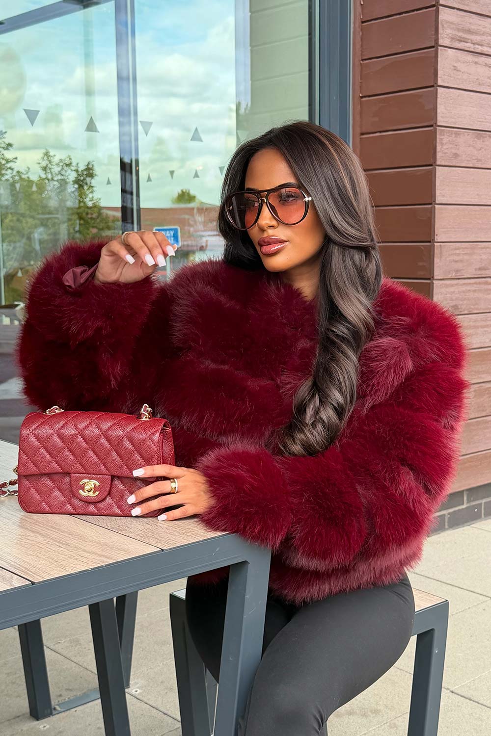 faux fur coat burgundy uk