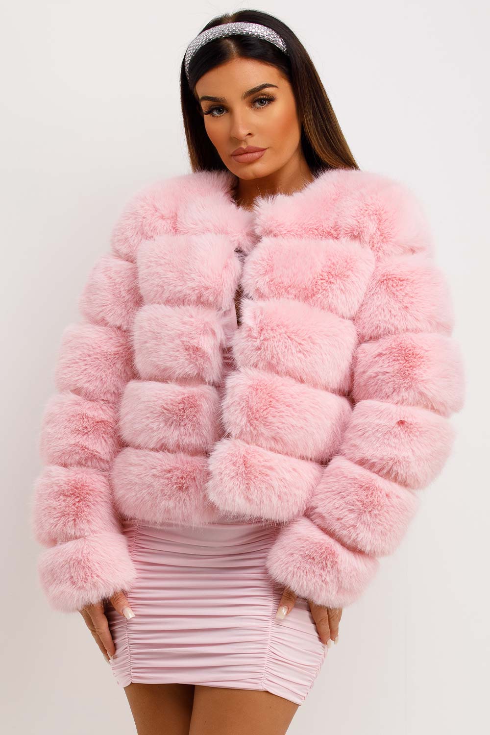 womens crop faux fur bubble coat