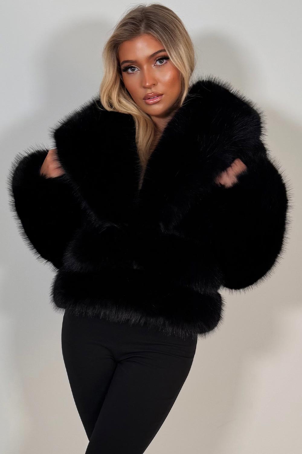 womens winter faux fur coat black