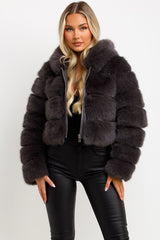 womens faux fur coat with hood sale uk