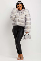 womens crop fur coat white