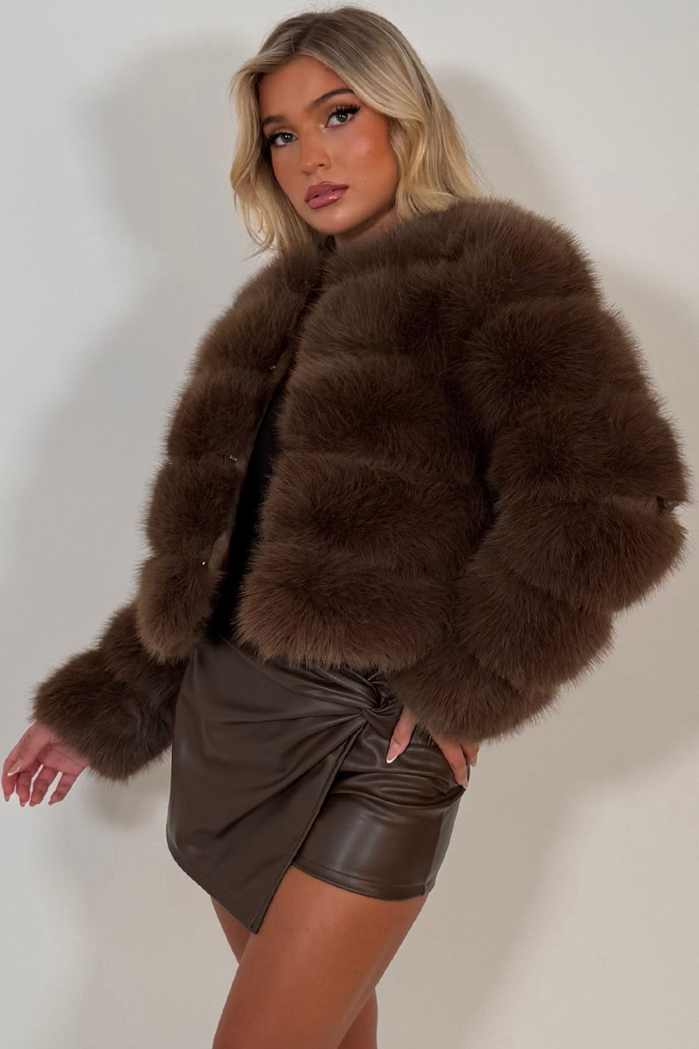 fur jacket brown uk