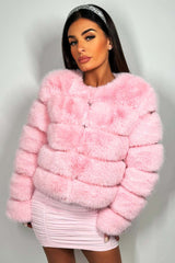 womens pink faux fur bubble jacket uk