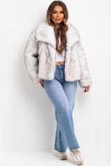 womens white faux fur collar jacket zara uk