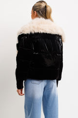 faux fur trim faux fur collar puffer coat womens