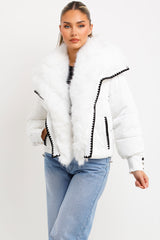 womens faux fur padded puffer coat