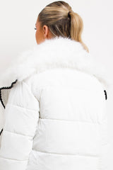 faux fur trim faux fur collar puffer padded coat for womens 