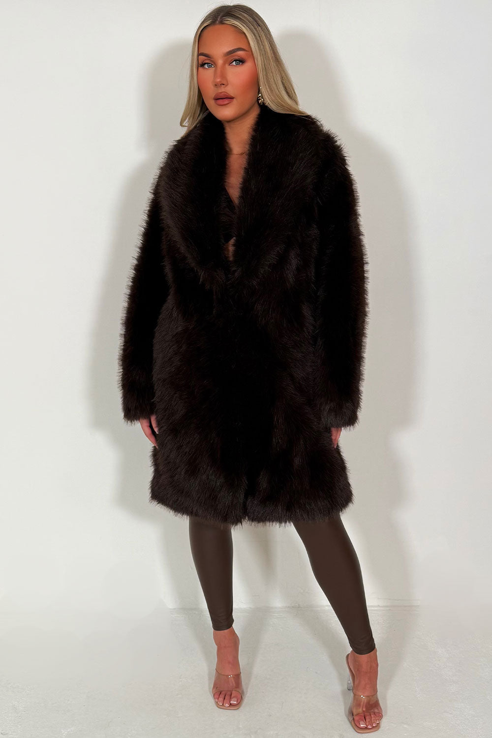 womens long fur coat chocolate brown styledup 