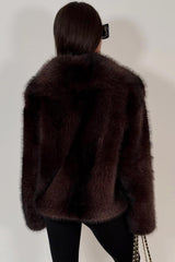 brown colourway faux fur jacket for womens with collar styledup