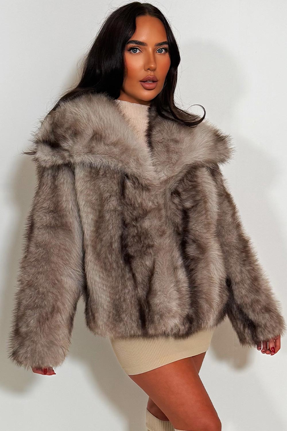 womens tan fur jacket with collars styledup