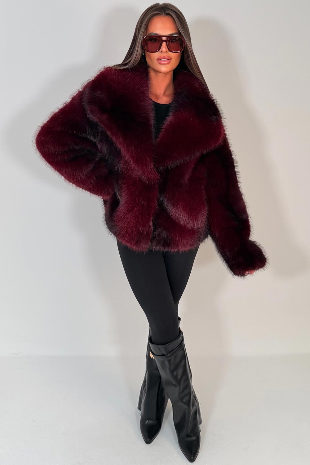 womens faux fur jacket burgundy zara uk