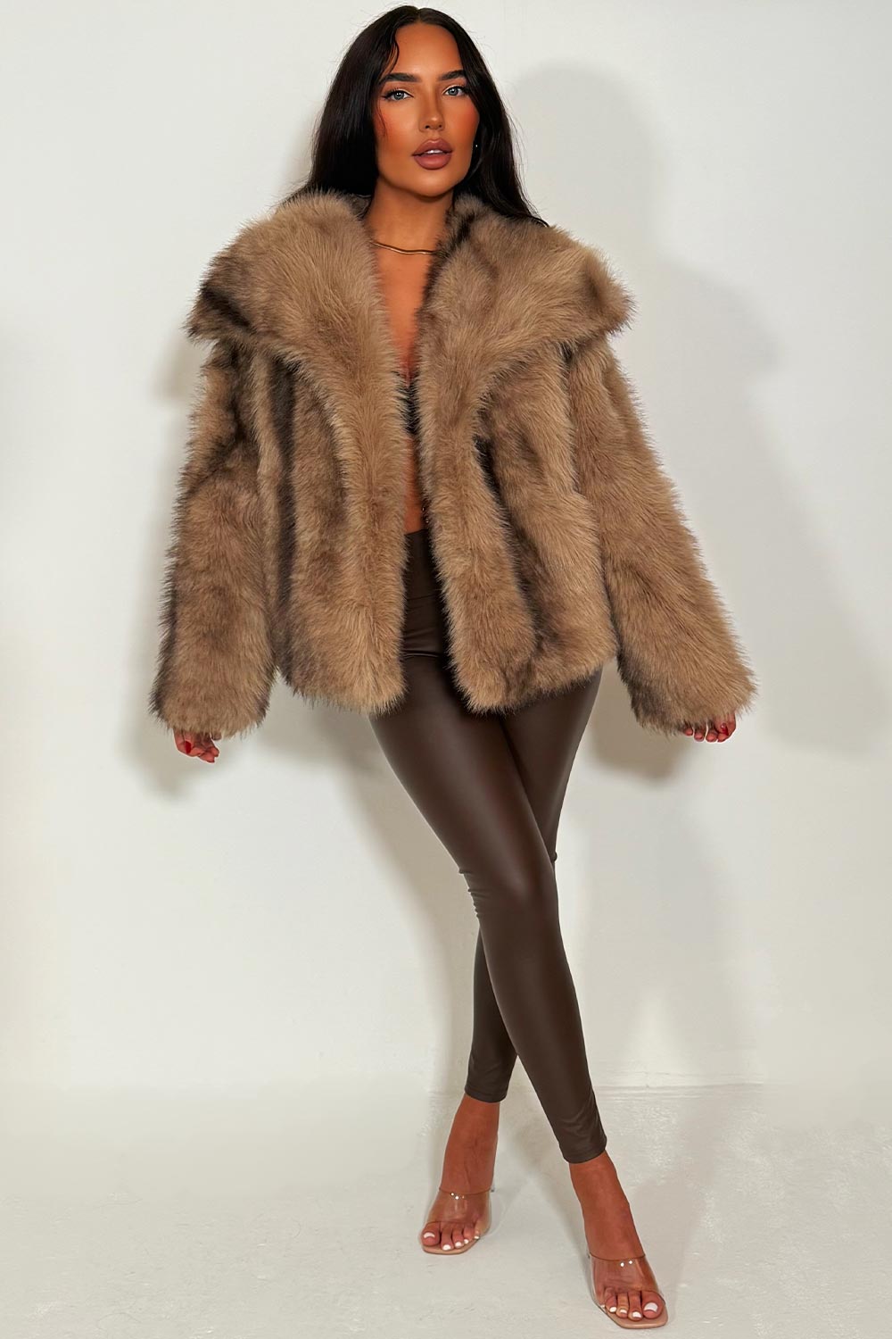 womens tan fur jacket with collars styledup