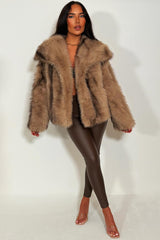 womens tan fur jacket with collars styledup