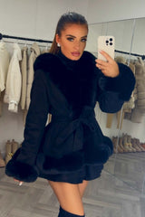 faux fur faux suede hooded coat black