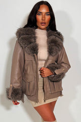 faux leather aux fur cuff collar winter jacket with belt styledup fashion