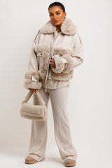 zara womens faux leather jacket with fur trim 