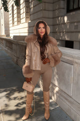 faux fur cuff faux fur collar leather look jacket styledup uk
