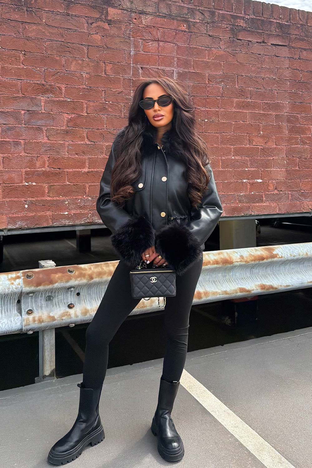 faux leather faux fur collar and cuff winter jacket trendy outerwear for womens uk styledup