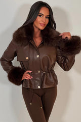 faux fur faux leather jacket brown styledup uk