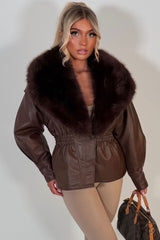 faux fur faux leather jacket brown styledup uk