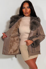 womens faux fur faux leather winter jacket premium quality styledup 