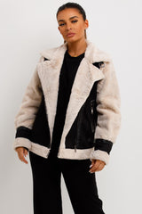 womens aviator jacket faux fur faux suede