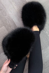 womens fluffy faux fur slippers styled up