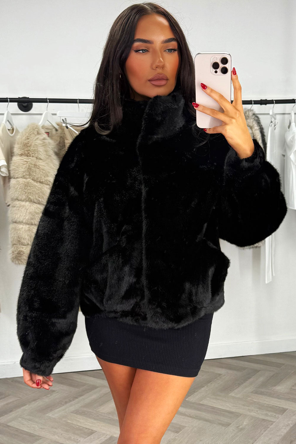 womens fur jacket with funnel neck premium quality styledup