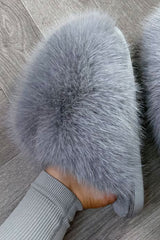 faux fur fluffy slippers styled up