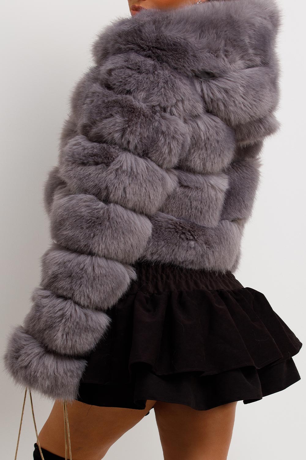 womens faux fur coat with hood cropped