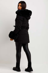 womens puffer coat with fur hood and cuff