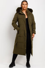 long fur hood puffer padded quilted coat womens styled up