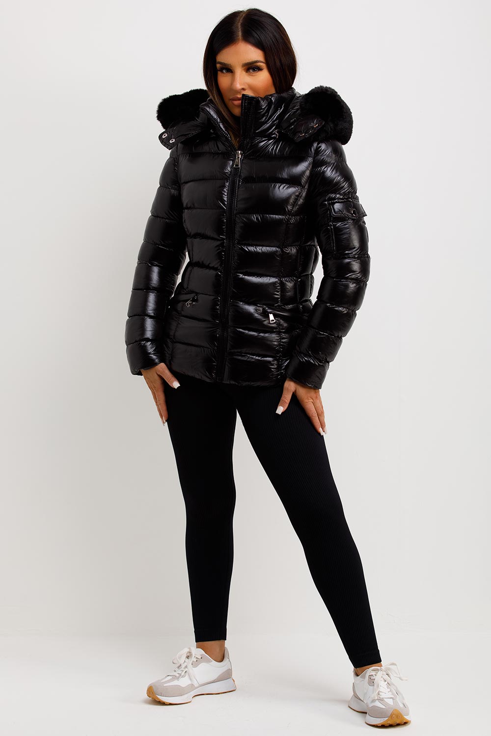 womens puffer jacket with fur hood outerwear