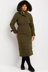 womens faux fur hooded longline padded puffer coat