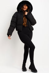 womens faux fur hood padded puffer coat styledup